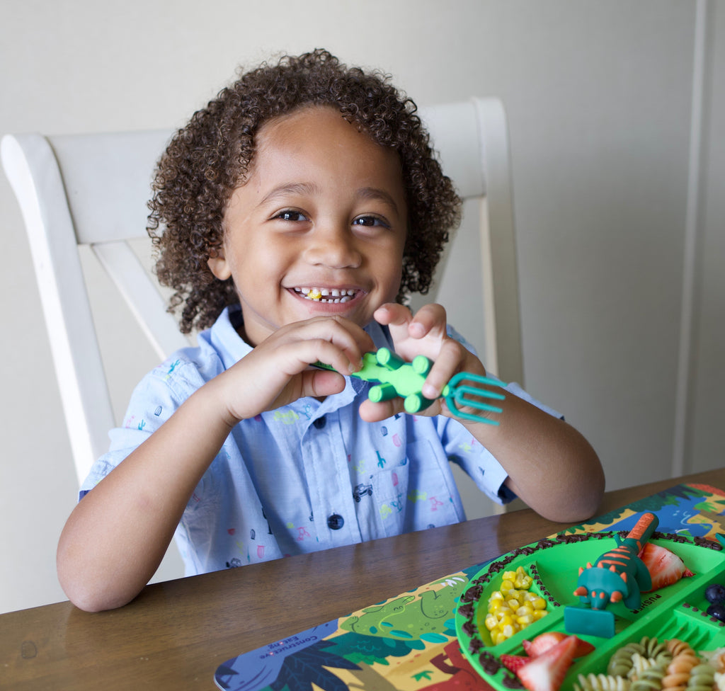 constructive eating dinosaur themed plate for kids - Mikki and Me Kids