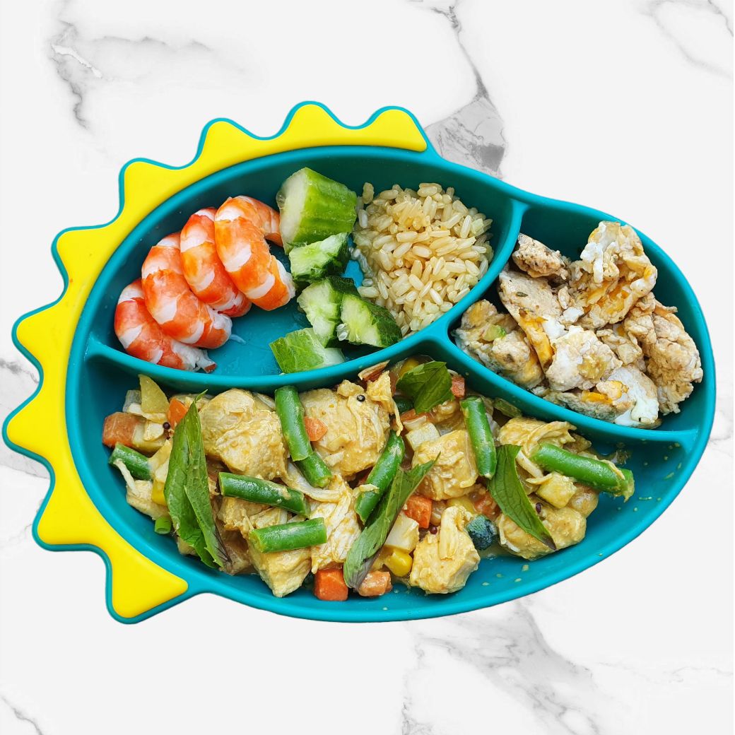Silicone Dinosaur Divided Suction Plate & Cutlery for Kids