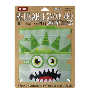 green monster russbe reusable sandwich snack bags 4 pack kids store - Mikki and Me