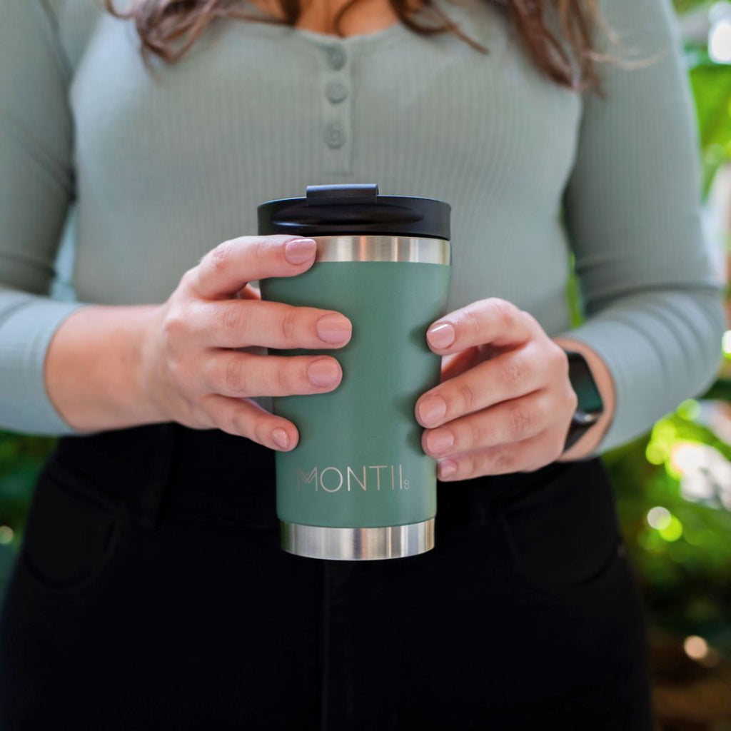 MontiiCo insulated stainless steel green sage regular coffee cup for adults - Mikki and Me Kids