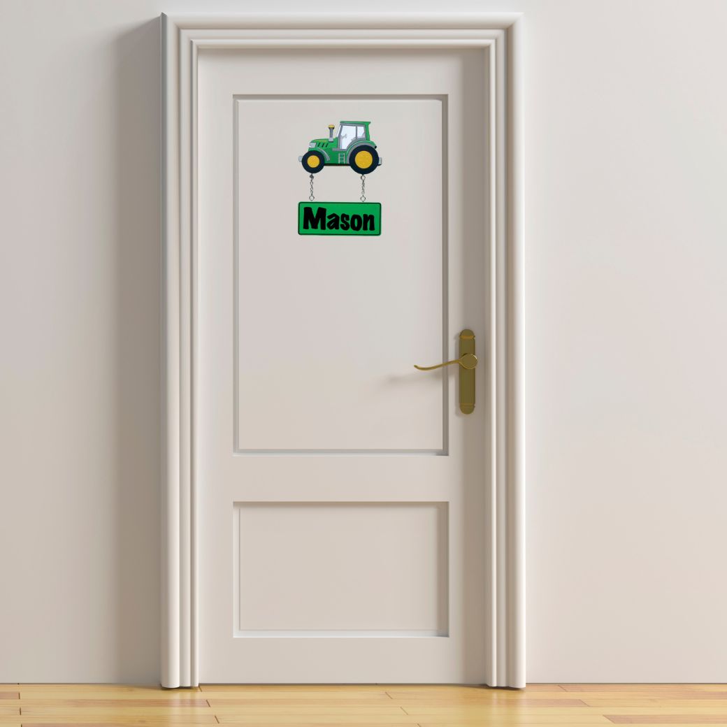 Kids personalised, decorative, and hand made door plaque - Tractor - Mikki and Me Kids