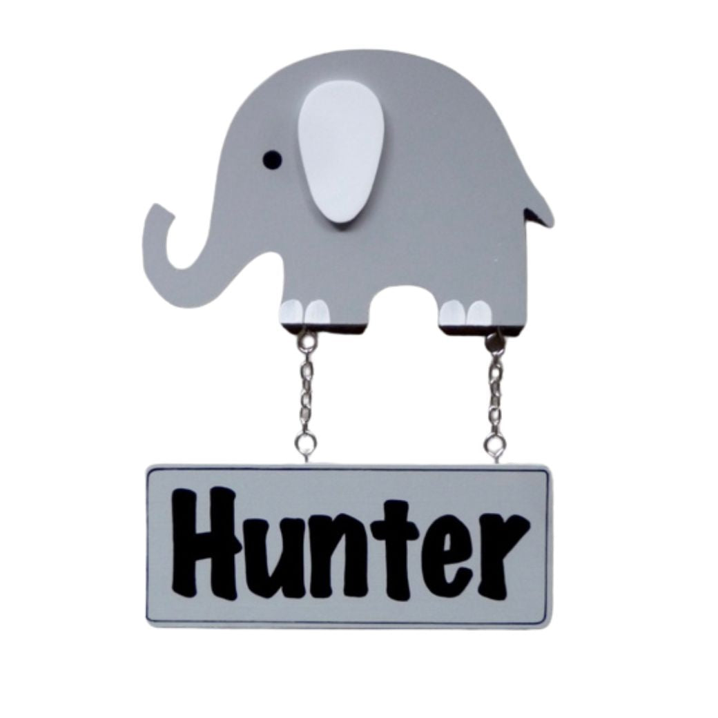Kids personalised, decorative, and hand made door plaque - Grey Elephant - Mikki and Me Kids