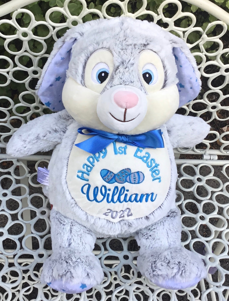 Personalised Bunny Grey - Blue Star Cubbie - Mikki and Me Kids