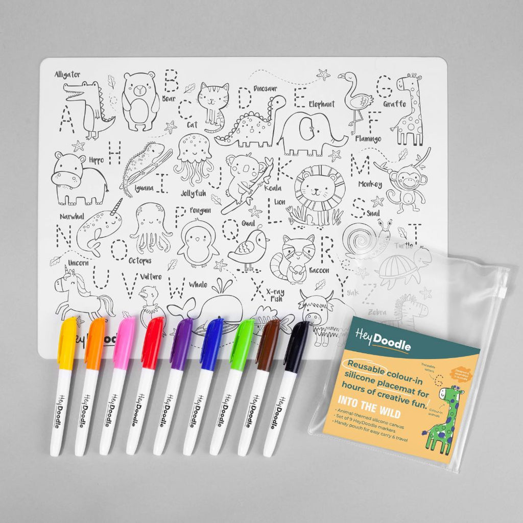 into the wild hey doodle reusable silicone drawing mat for kids, keep kids entertained while at restaurants, cafes and travelling - Mikki and Me Kids
