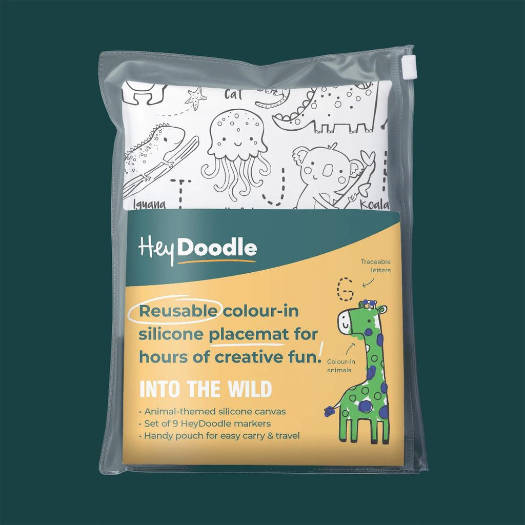 into the wild hey doodle reusable silicone drawing mat for kids, keep kids entertained while at restaurants, cafes and travelling - Mikki and Me Kids
