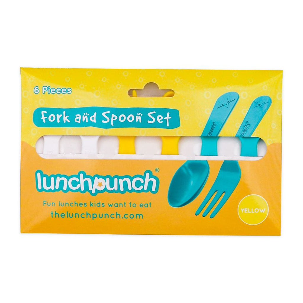 lunch punch fork and spoon set yellow - Mikki and Me Kids