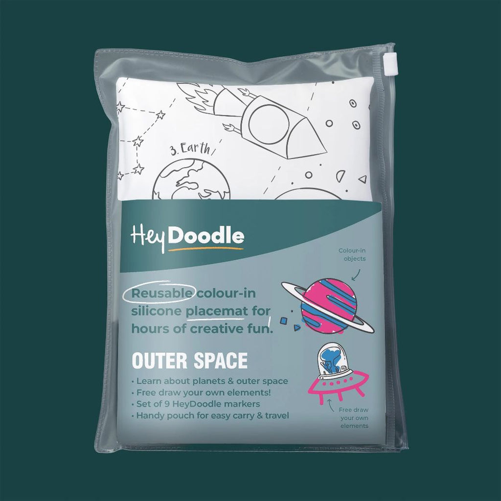 outer space hey doodle reusable silicone drawing mat for kids, keep kids entertained while at restaurants, cafes and travelling - Mikki and Me Kids