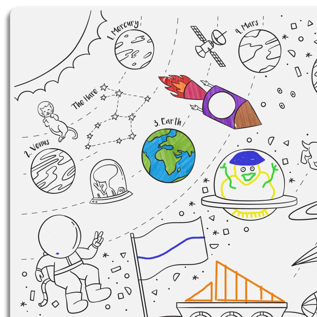 outer space hey doodle reusable silicone drawing mat for kids, keep kids entertained while at restaurants, cafes and travelling - Mikki and Me Kids