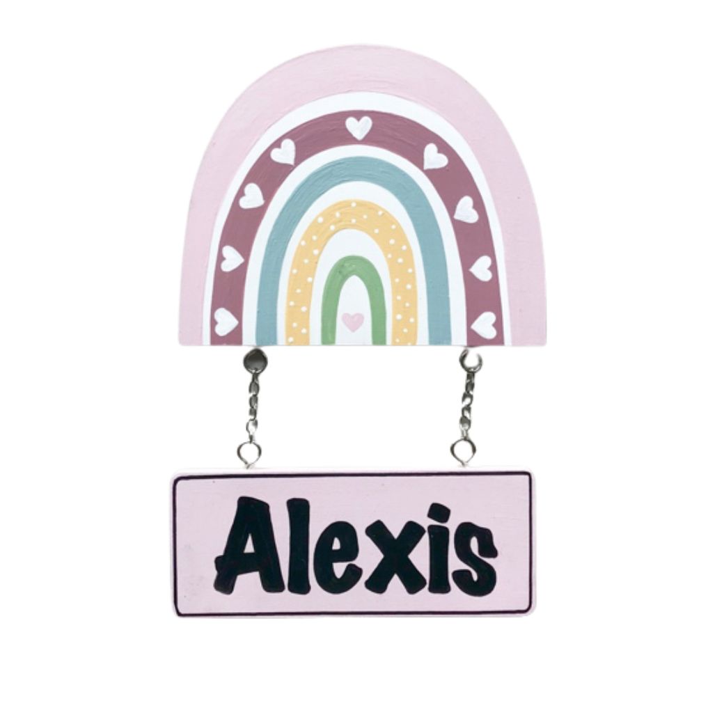 Kids personalised, decorative, and hand made door plaque - Boho Rainbow Pink - Mikki and Me Kids