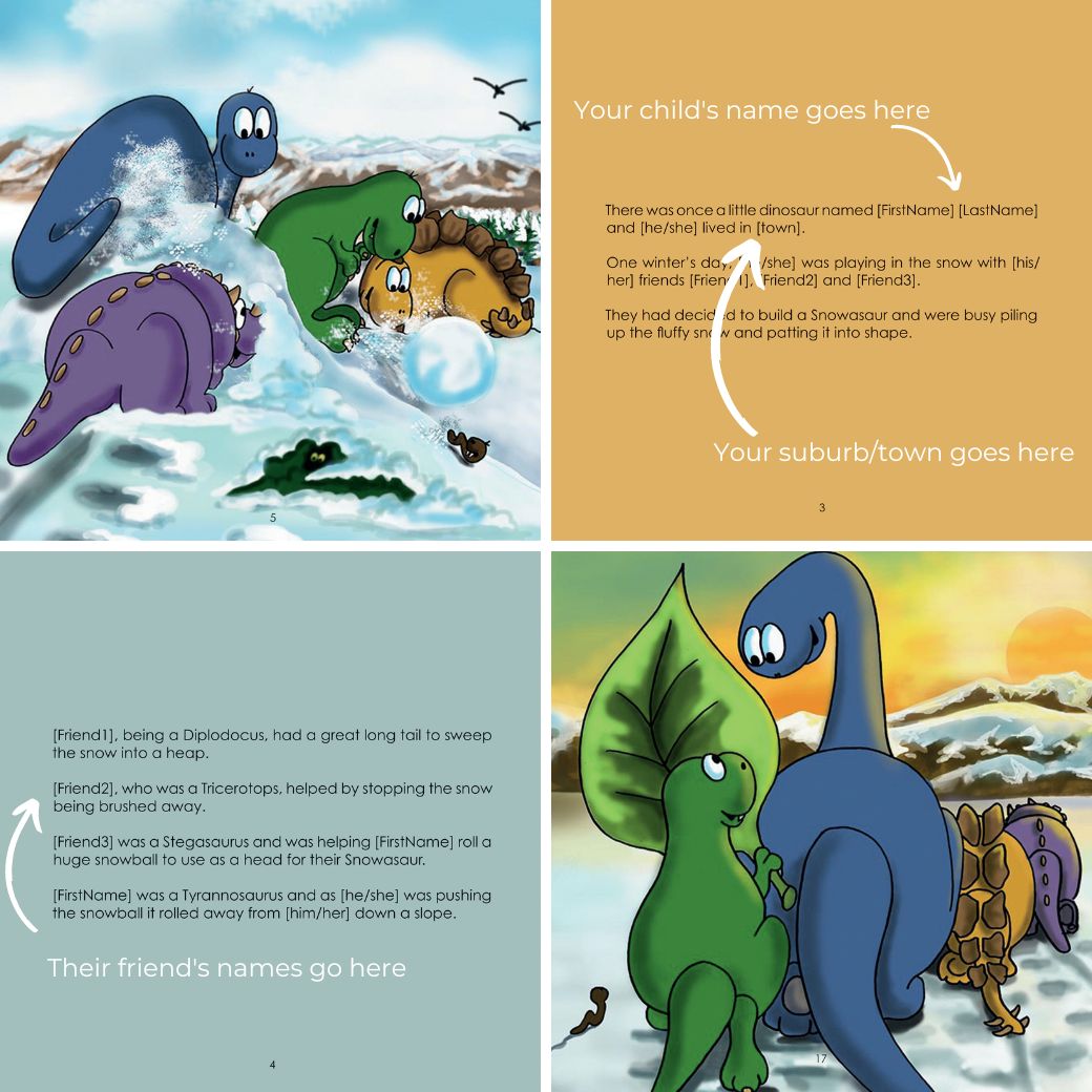 Fun in the Snow, A Daring Dinosaur Story - A Personalised Story for Your Kids [INCLUDES FREE SHIPPING]