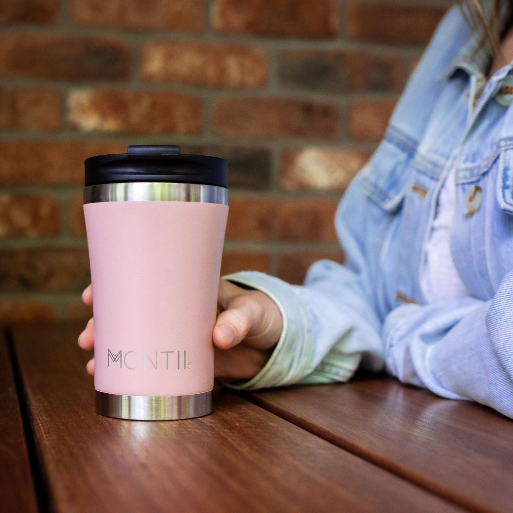 MontiiCo insulated stainless steel pink blossom regular coffee cup for adults - Mikki and Me Kids