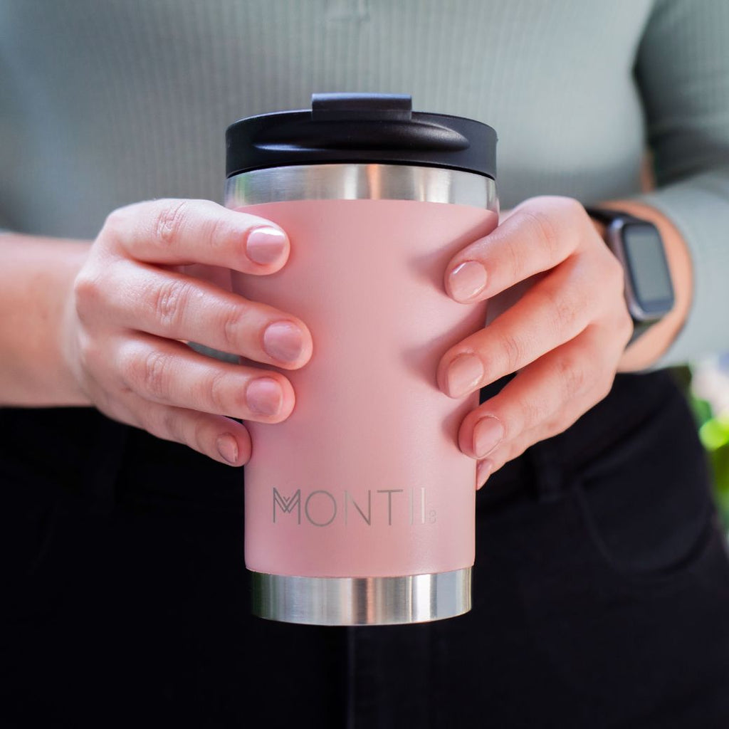 MontiiCo insulated stainless steel pink blossom regular coffee cup for adults - Mikki and Me Kids