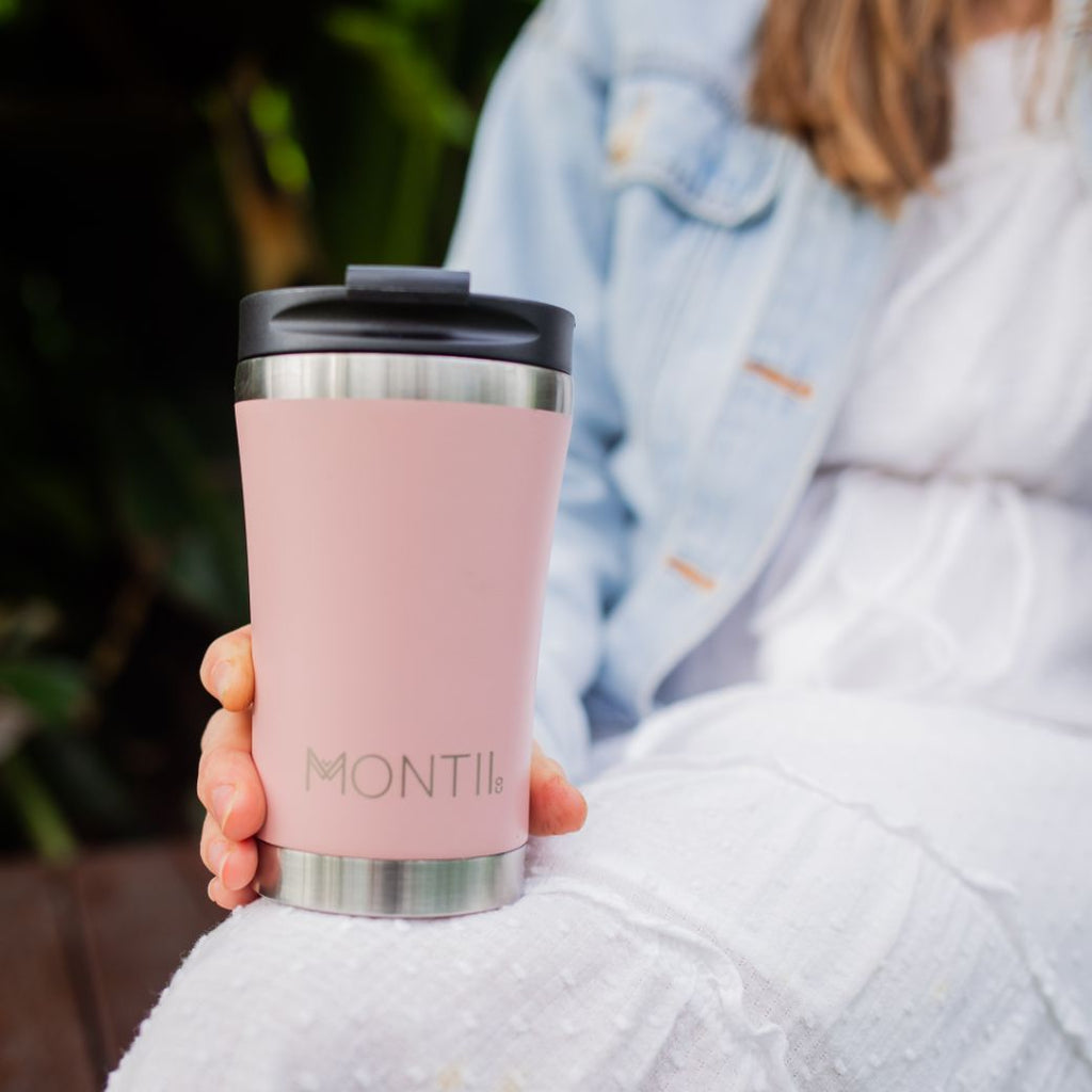 MontiiCo insulated stainless steel pink blossom regular coffee cup for adults - Mikki and Me Kids