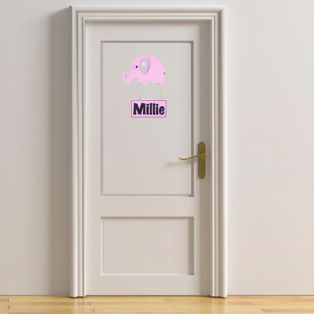 Kids personalised, decorative, and hand made door plaque - Pink Elephant - Mikki & Me Kids