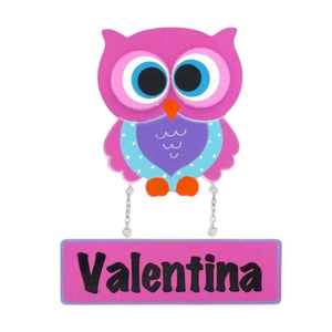 Kids personalised, decorative, and hand made door plaque - Pink Owl - Mikki & Me Kids