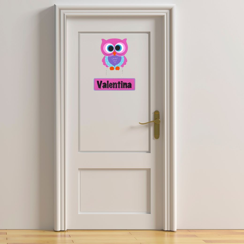 Kids personalised, decorative, and hand made door plaque - Pink Owl - Mikki & Me Kids