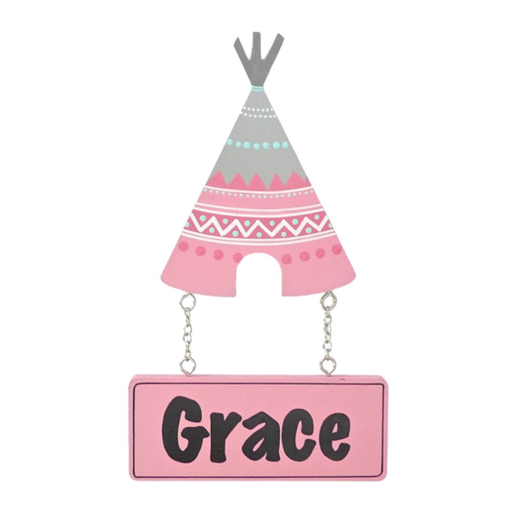Kids personalised, decorative, and hand made door plaque - Tribal Teepee - Girl - Mikki & Me Kids