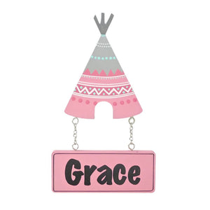 Kids personalised, decorative, and hand made door plaque - Tribal Teepee - Girl - Mikki & Me Kids