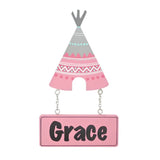 Kids personalised, decorative, and hand made door plaque - Tribal Teepee - Girl - Mikki & Me Kids
