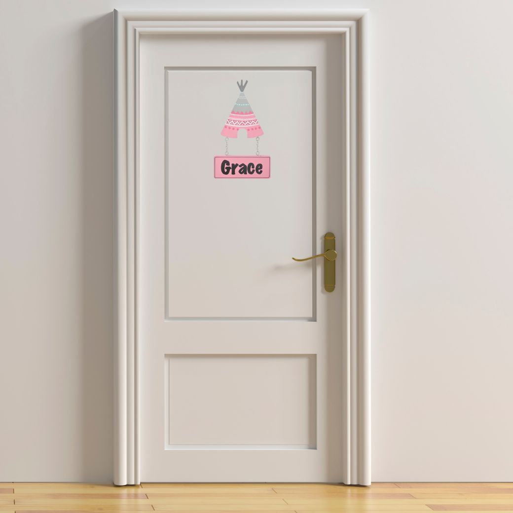 Kids personalised, decorative, and hand made door plaque - Tribal Teepee - Girl - Mikki & Me Kids