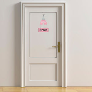 Kids personalised, decorative, and hand made door plaque - Tribal Teepee - Girl - Mikki & Me Kids