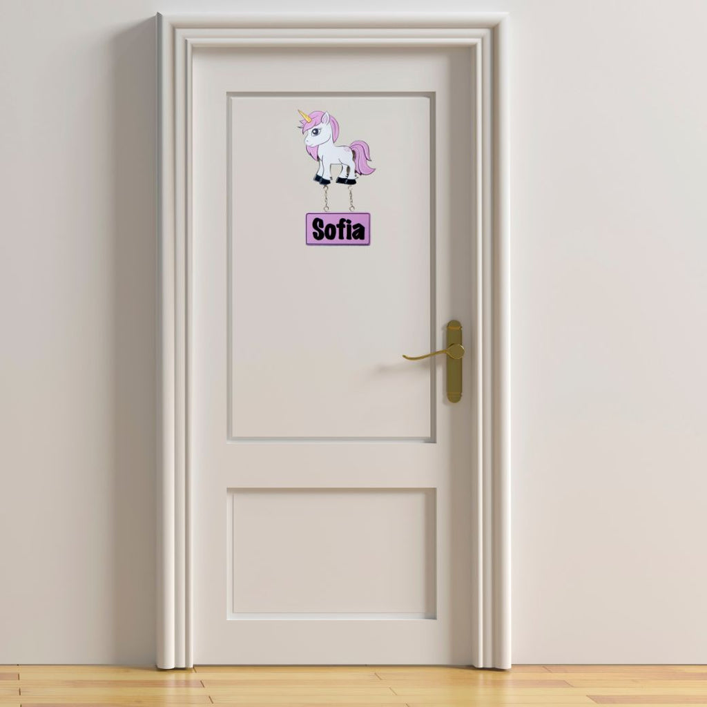 Kids personalised, decorative, and hand made door plaque - Unicorn Pink - Mikki and Me Kids