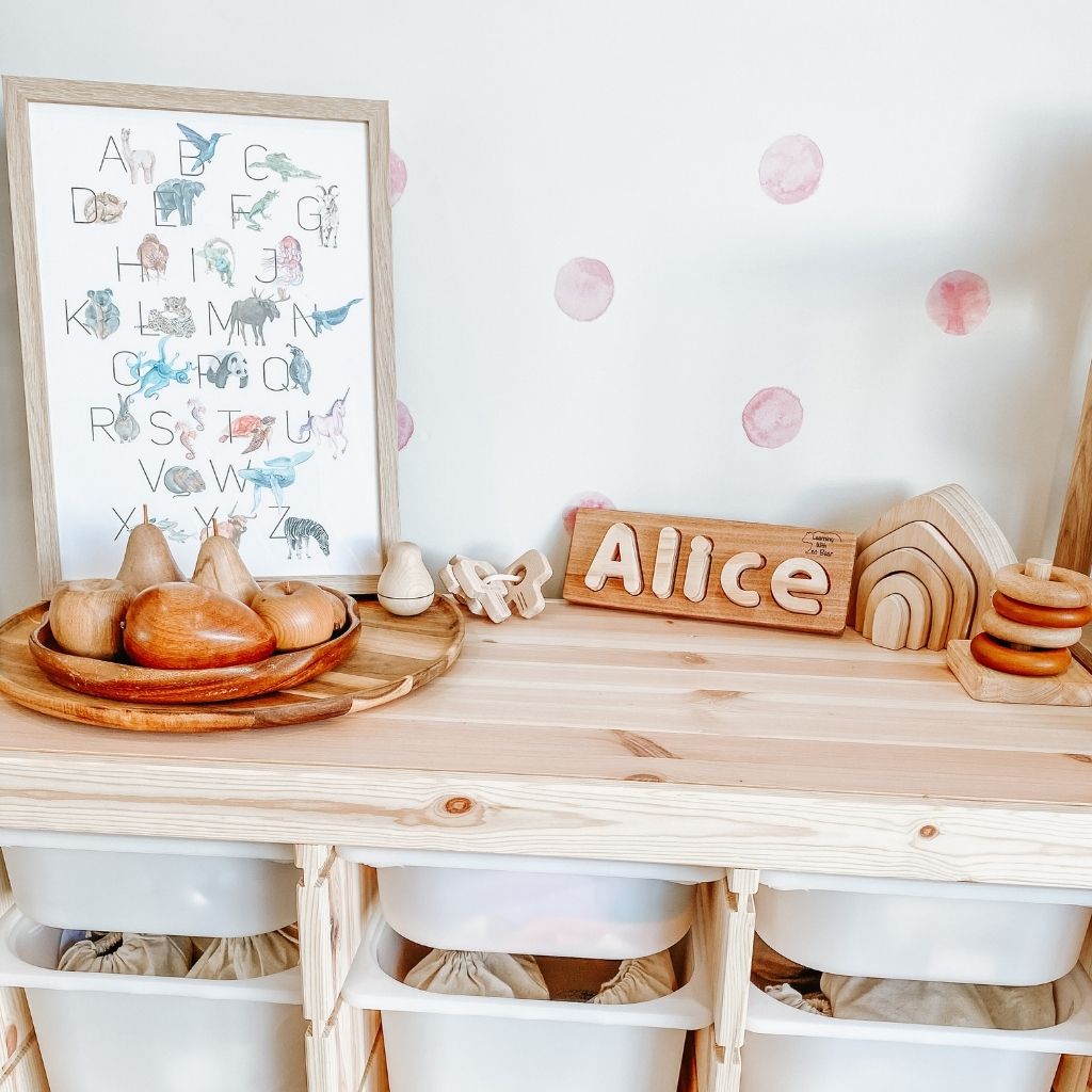 Hand illustrated alphabet nursery wall art print animals