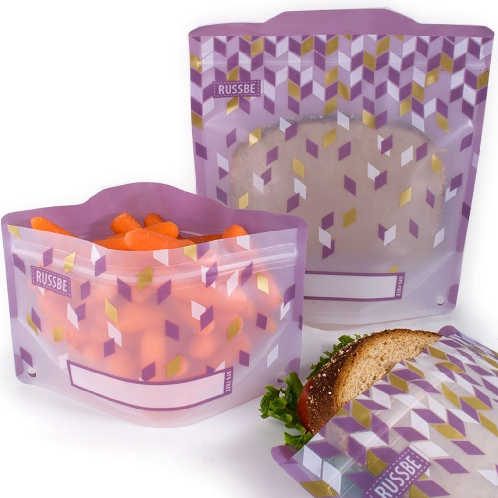 purple metallic confetti russbe reusable sandwich snack bags 4 pack kids store - Mikki and Me 