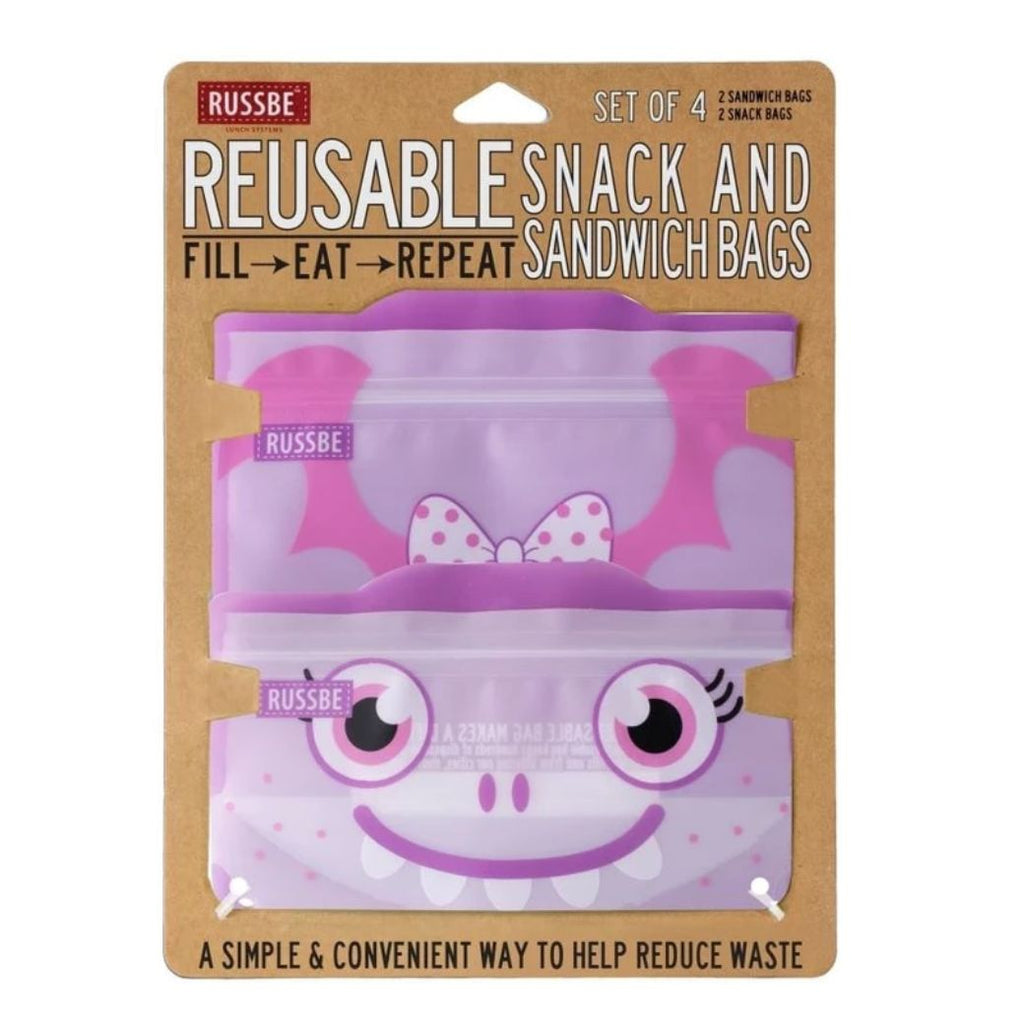 purple monster russbe reusable sandwich snack bags 4 pack kids store - Mikki and Me