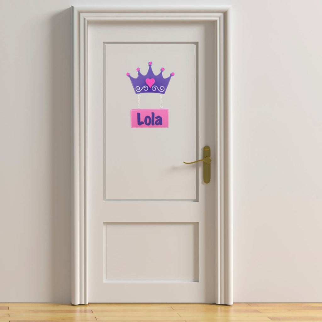 Kids personalised, decorative, and hand made door plaque - Crown Purple - Mikki & Me Kids