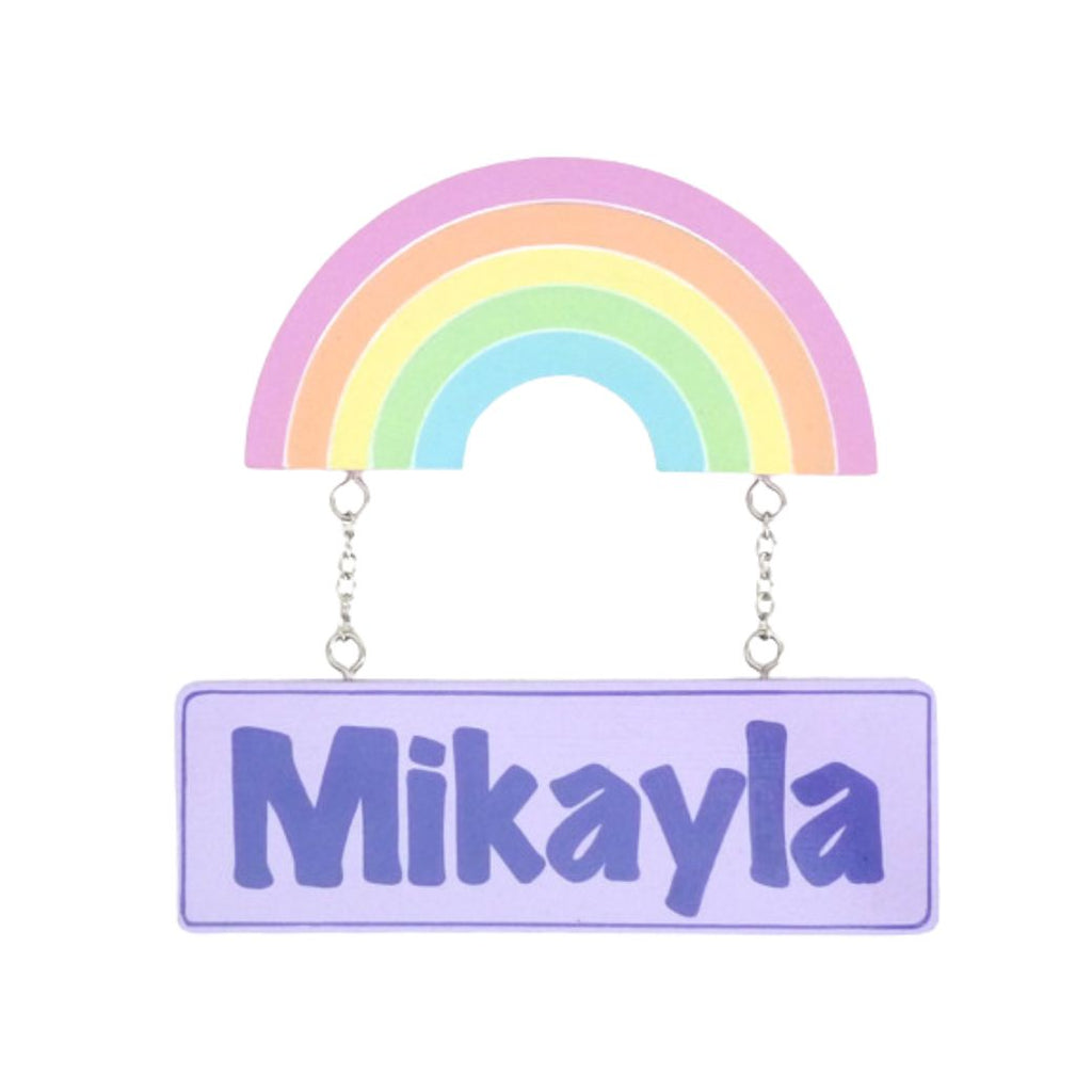 Kids personalised, decorative, and hand made door plaque - Pastel Rainbow - Mikki & Me Kids
