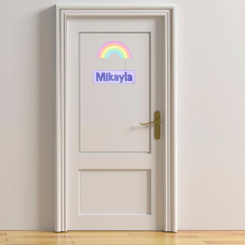 Kids personalised, decorative, and hand made door plaque - Pastel Rainbow - Mikki & Me Kids