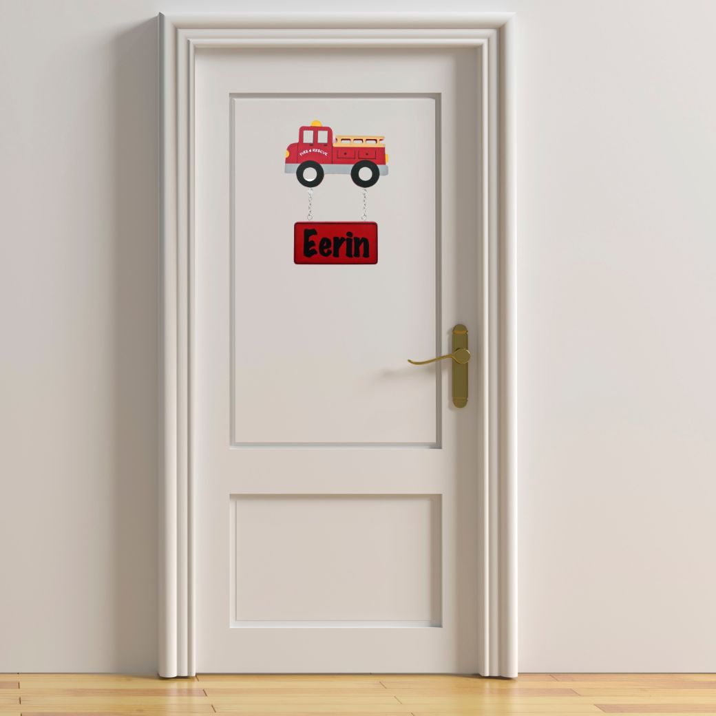 Kids personalised, decorative, and hand made door plaque - Fire Truck - Mikki & Me Kids