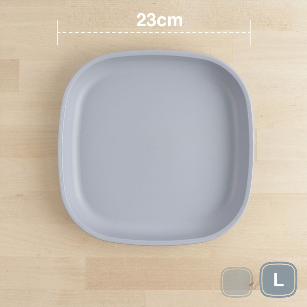 grey replay large flat plate made out of recycled plastic for kids, adults and picnics- Mikki and Me Kids
