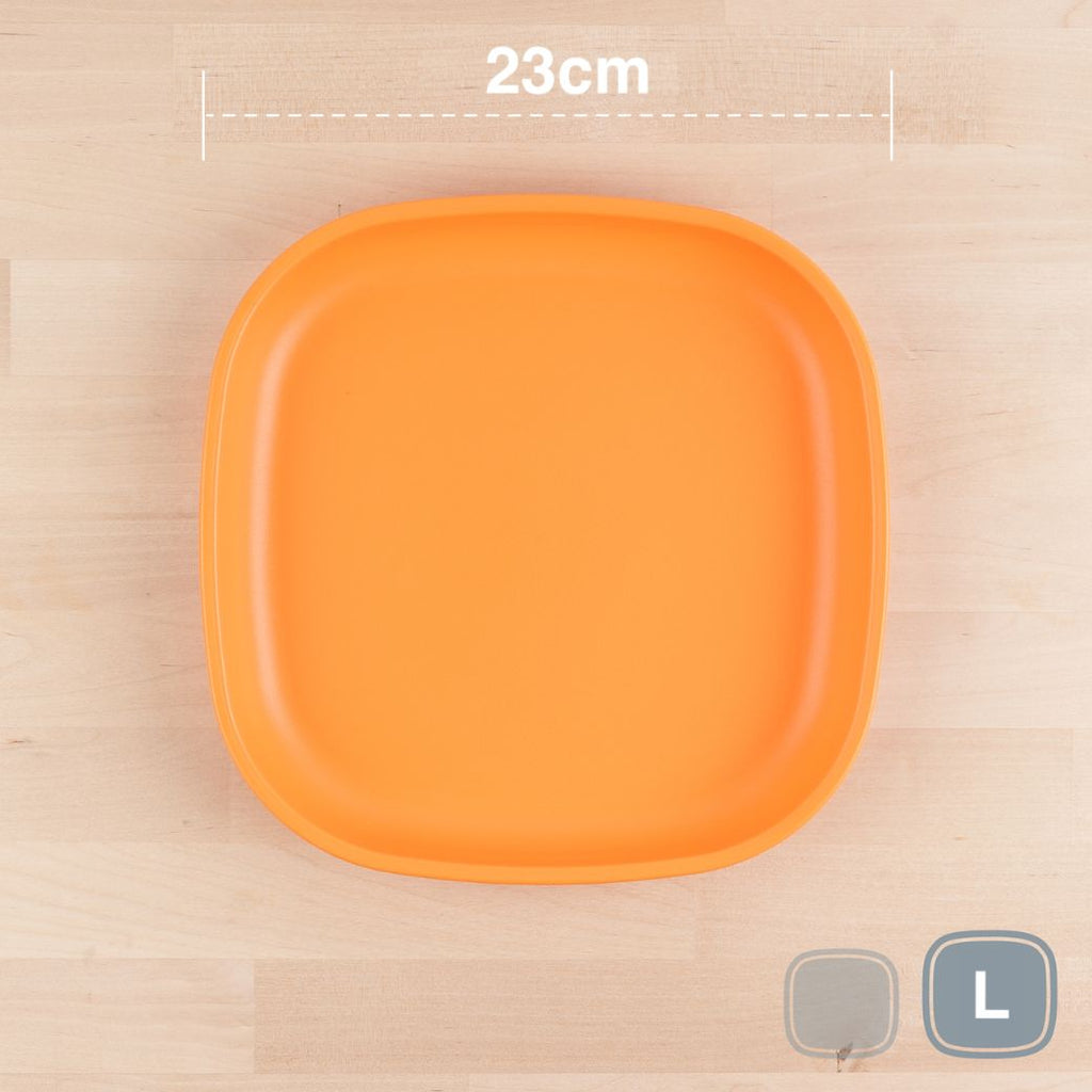 orange replay large flat plate made out of recycled plastic for kids, adults and picnics- Mikki and Me Kids
