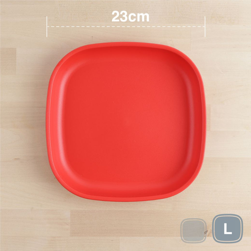 red replay large flat plate made out of recycled plastic for kids, adults and picnics- Mikki and Me Kids