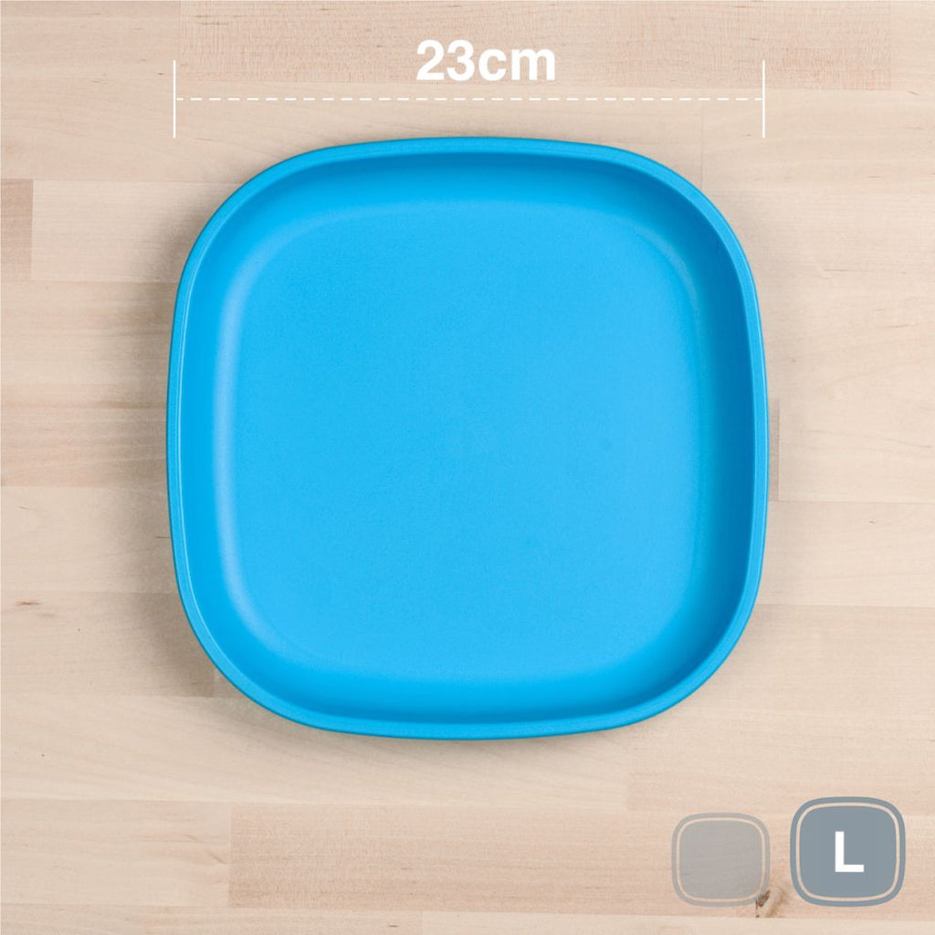 sky blue replay large flat plate made out of recycled plastic for kids, adults and picnics- Mikki and Me Kids