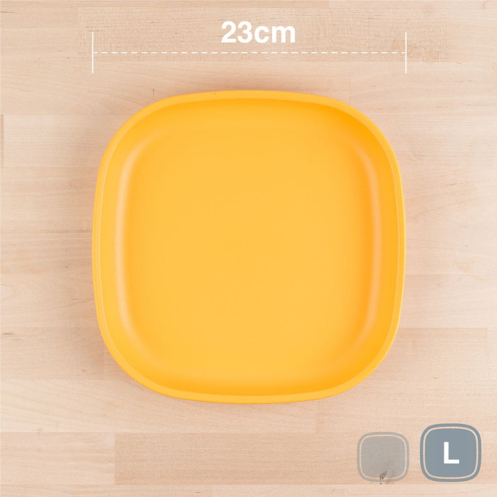 sunny yellow replay large flat plate made out of recycled plastic for kids, adults and picnics- Mikki and Me Kids