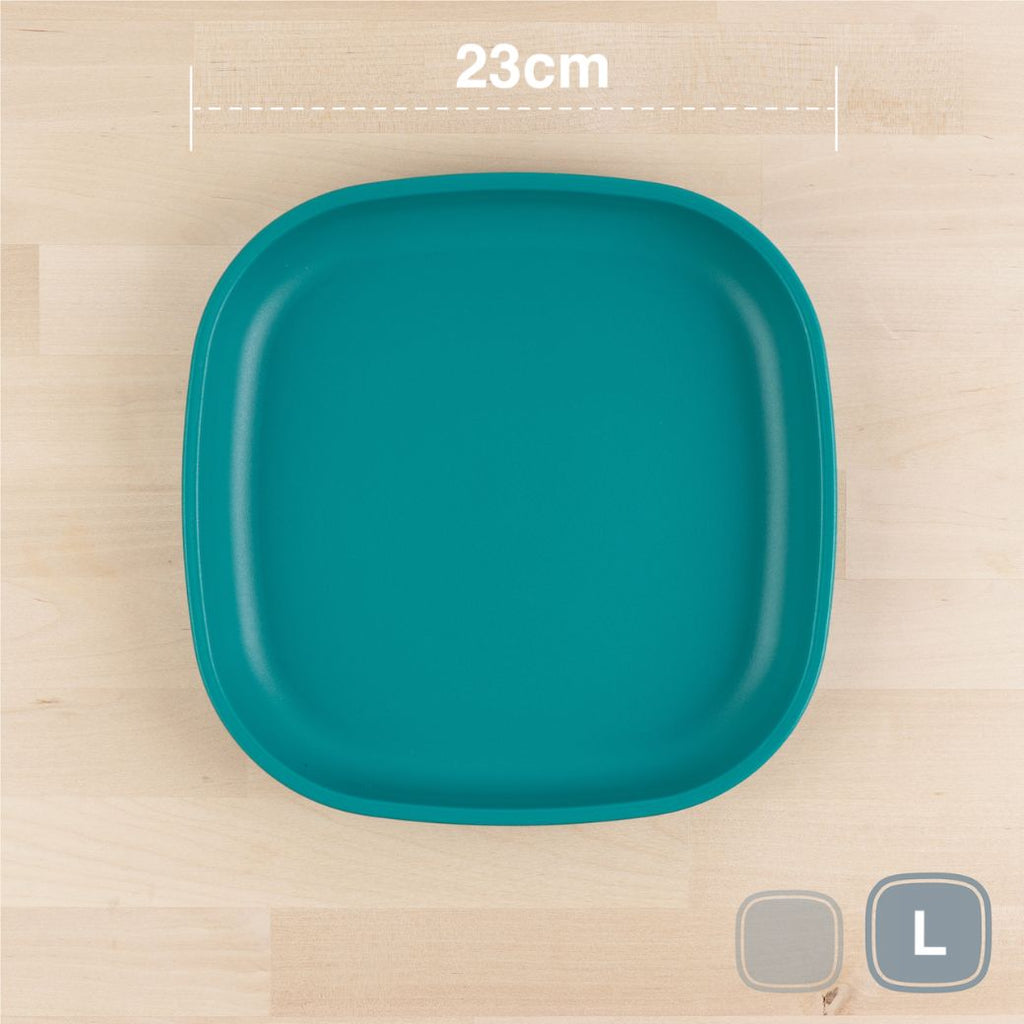 teal replay large flat plate made out of recycled plastic for kids, adults and picnics- Mikki and Me Kids