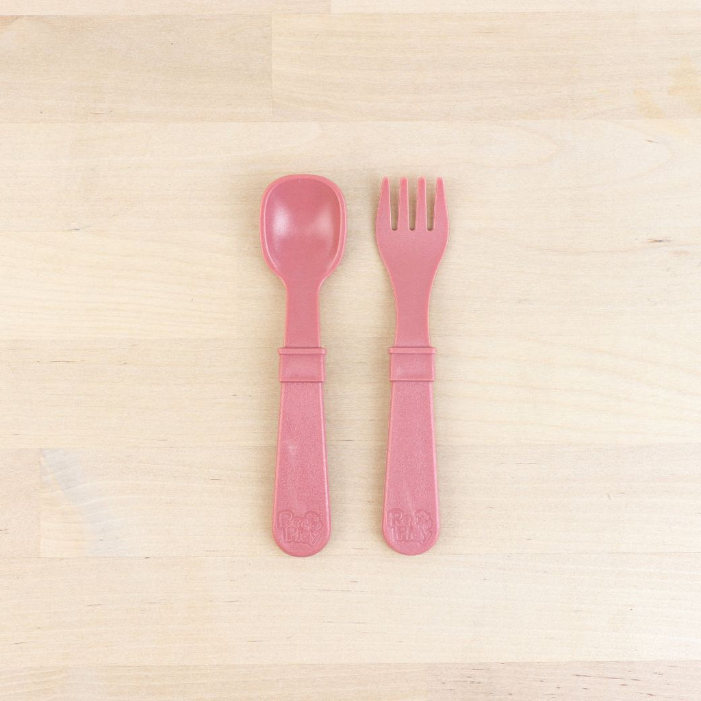 desert Replay spoon and fork set made out of recycled plastic   Mikki and Me Kids