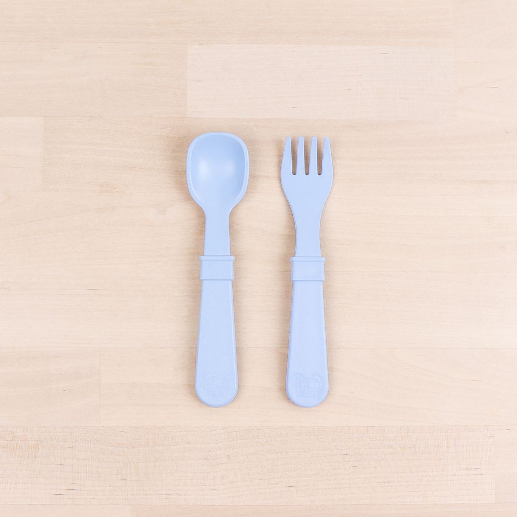 ice blue Replay spoon and fork set made out of recycled plastic   Mikki and Me Kids