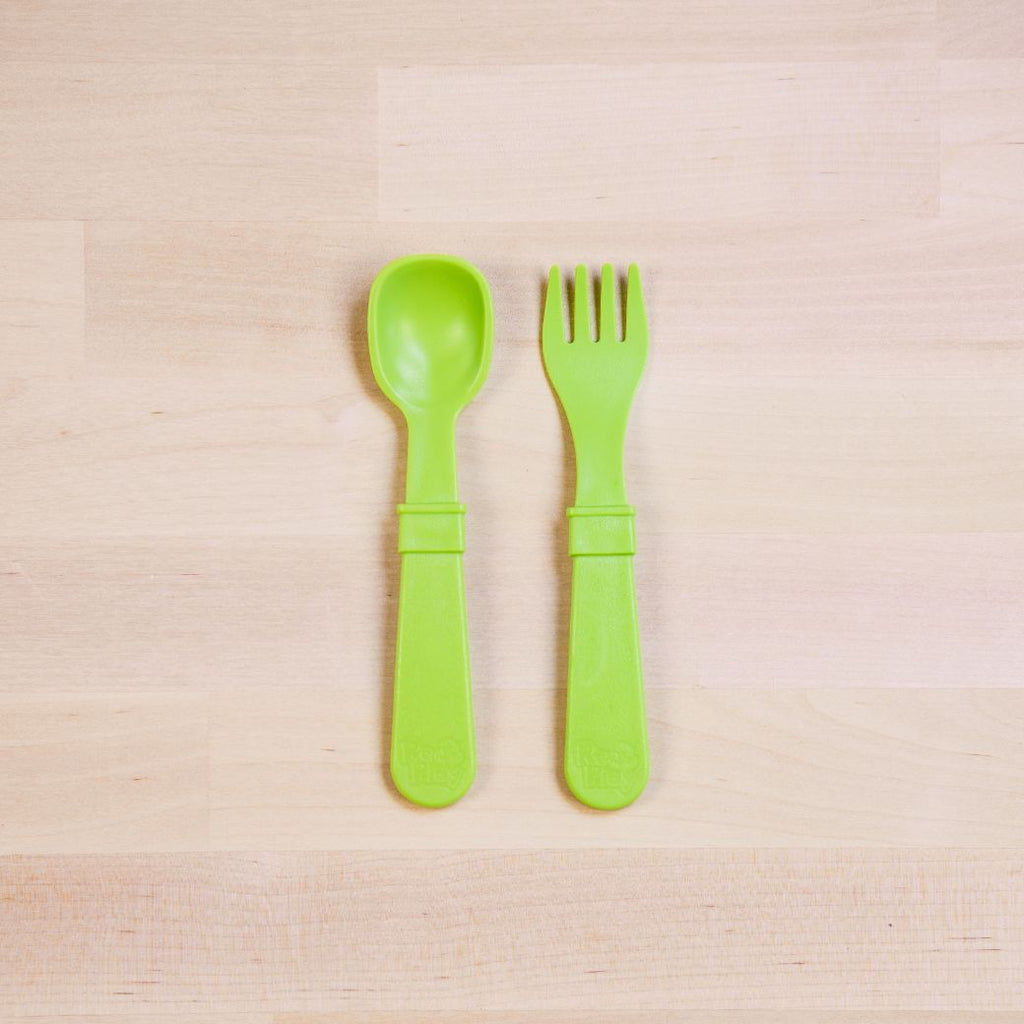 lime green Replay spoon and fork set made out of recycled plastic   Mikki and Me Kids
