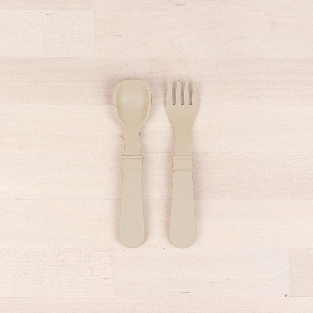 sand Replay spoon and fork set made out of recycled plastic   Mikki and Me Kids