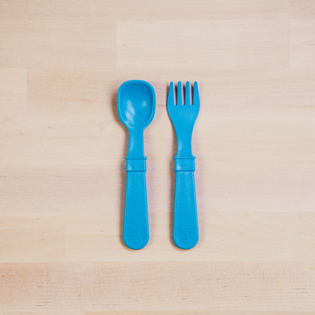 sky blue Replay spoon and fork set made out of recycled plastic   Mikki and Me Kids