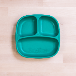 teal Replay divided plate made out of recycled plastic   Mikki and Me Kids