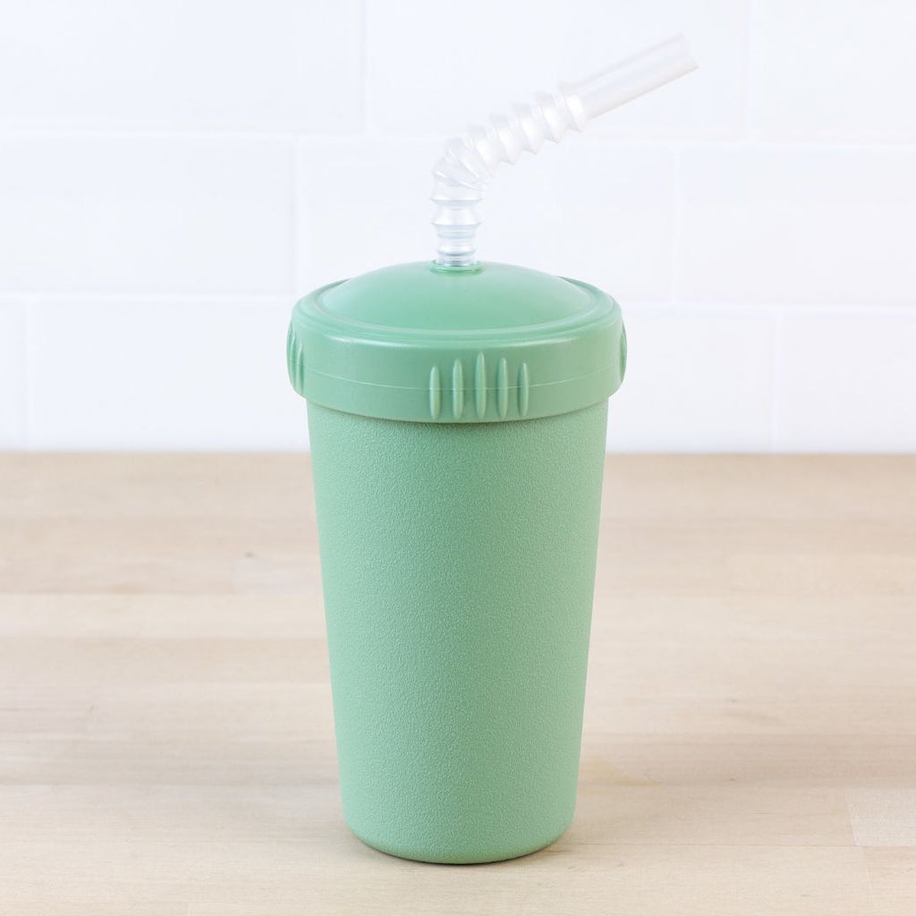 sage green replay straw cup with reusable straw made out of recycled plastic - Mikki and Me Kids