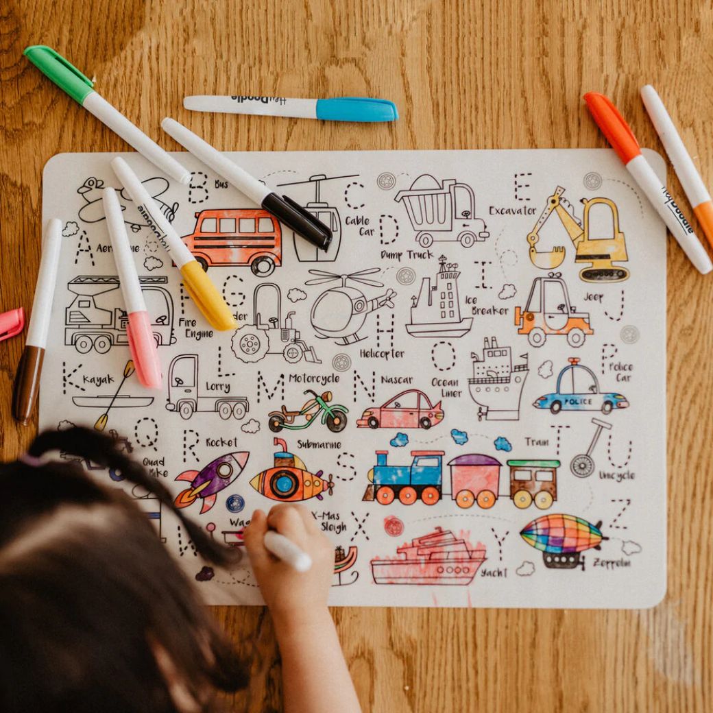 heydoodle large reusable silicone drawing mats for kids, keep kids entertained while at restaurants, cafes and travelling - Mikki and Me Kids