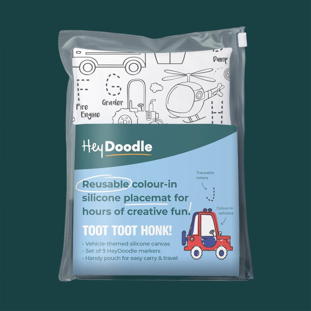 toot toot honk honk hey doodle reusable silicone drawing mat for kids, keep kids entertained while at restaurants, cafes and travelling - Mikki and Me Kids