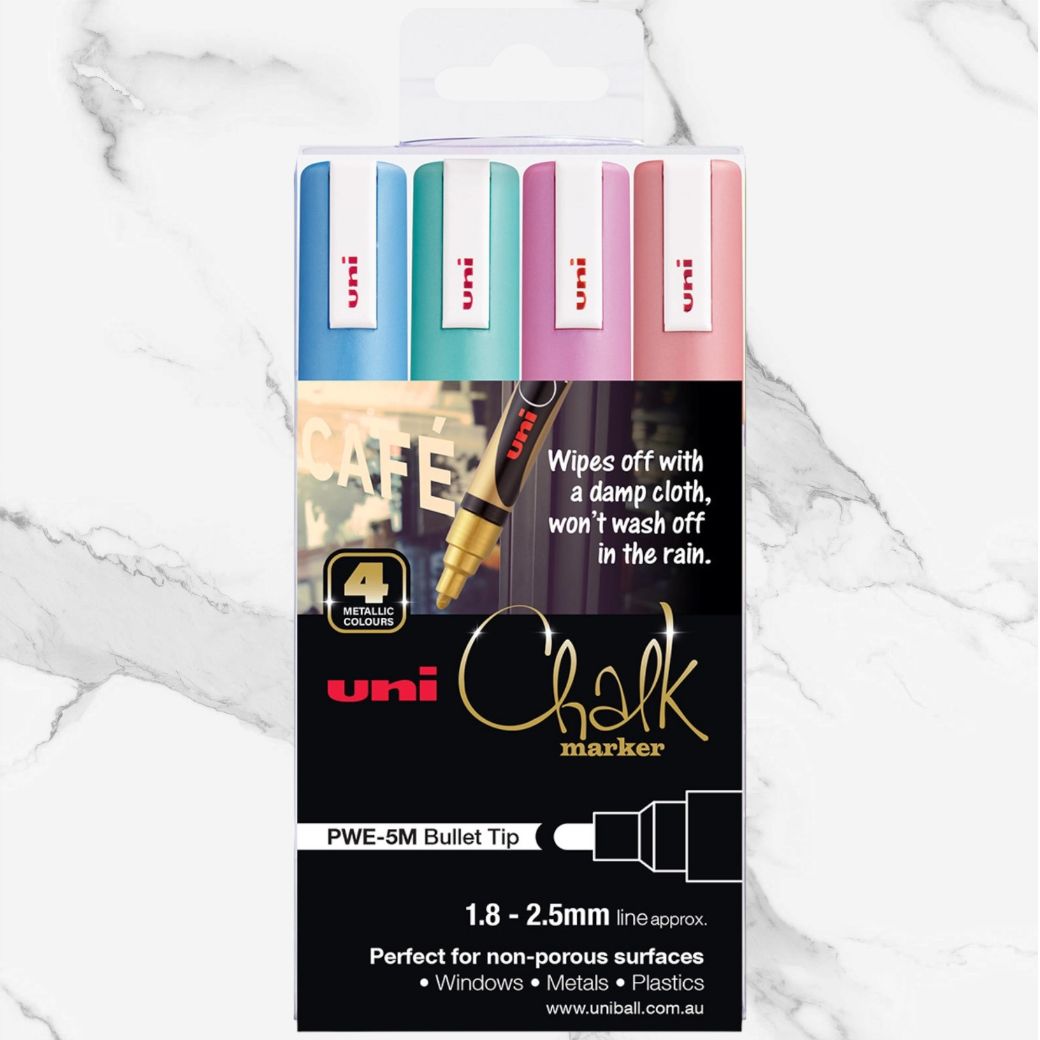 Uni Metallic Liquid Chalk Markers - 4 Pack