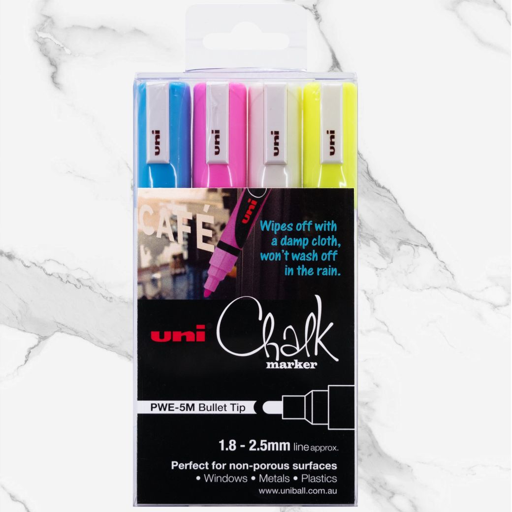 Uni Neon Liquid Chalk Markers - 4 Pack